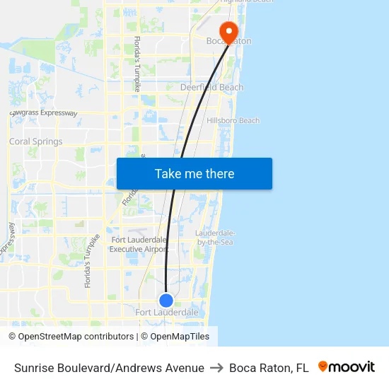 Sunrise Boulevard/Andrews Avenue to Boca Raton, FL map