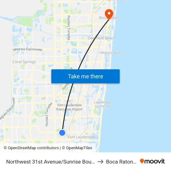 Northwest 31st Avenue/Sunrise Boulevard to Boca Raton, FL map