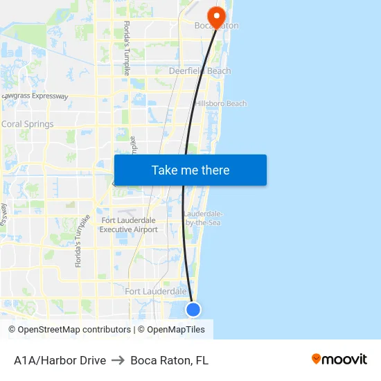 A1A/Harbor Drive to Boca Raton, FL map