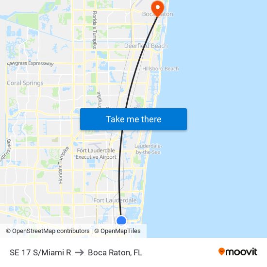 SE 17 S/Miami R to Boca Raton, FL map