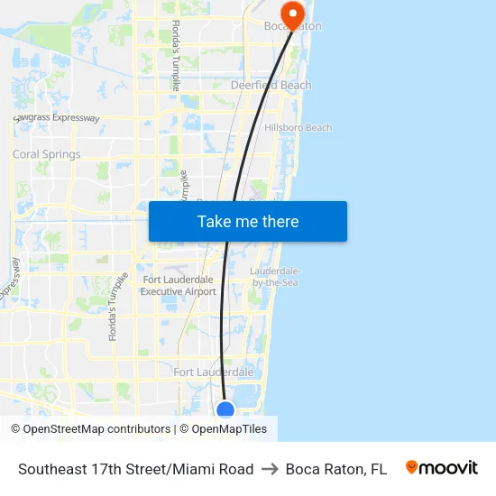 Southeast 17th Street/Miami Road to Boca Raton, FL map