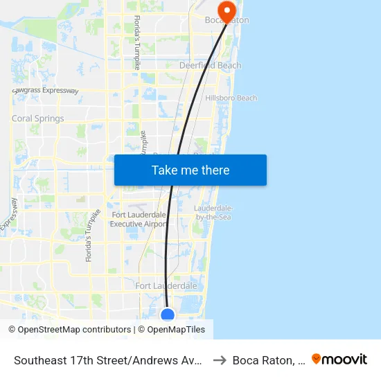 Southeast 17th Street/Andrews Avenue to Boca Raton, FL map