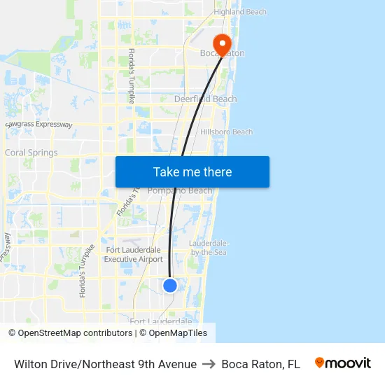 Wilton Drive/Northeast 9th Avenue to Boca Raton, FL map