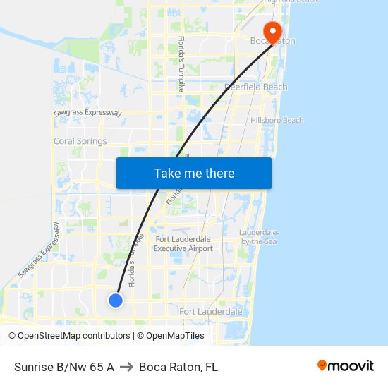 SUNRISE B/NW 65 A to Boca Raton, FL map