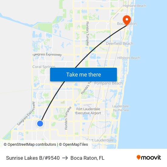 Sunrise Lakes B/#9540 to Boca Raton, FL map