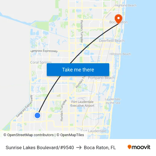 Sunrise Lakes Boulevard/#9540 to Boca Raton, FL map