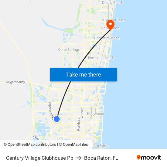 Century Village Clubhouse Pp to Boca Raton, FL map