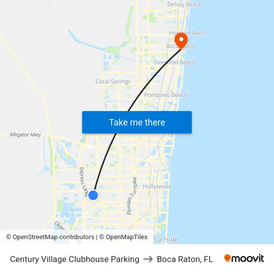 Century Village Clubhouse Parking to Boca Raton, FL map