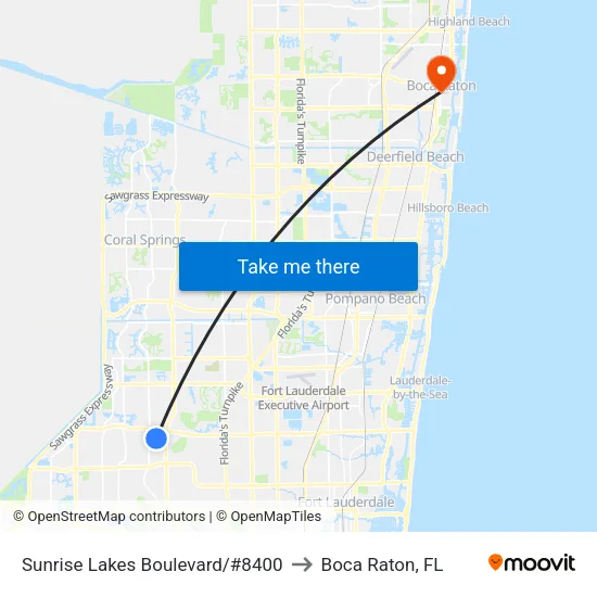 Sunrise Lakes Boulevard/#8400 to Boca Raton, FL map