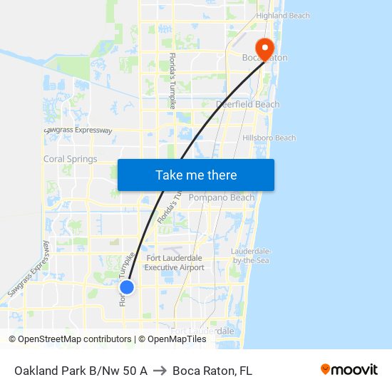 OAKLAND PARK B/NW 50 A to Boca Raton, FL map