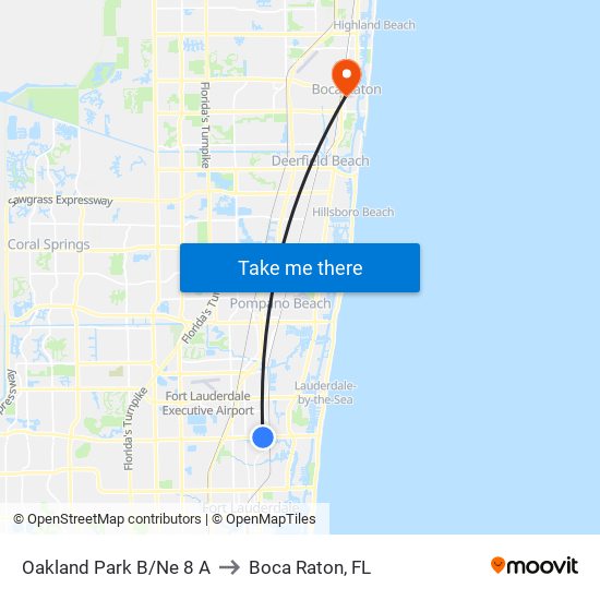 Oakland Park B/Ne 8 A to Boca Raton, FL map