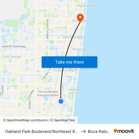 Oakland Park Boulevard/Northeast 8th Avenue to Boca Raton, FL map