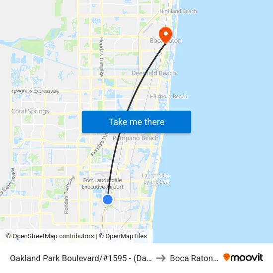 Oakland Park Boulevard/#1595 - (Days Inn) to Boca Raton, FL map