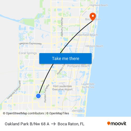 Oakland Park B/Nw 68 A to Boca Raton, FL map