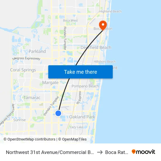 Northwest 31st Avenue/Commercial Boulevard (South) to Boca Raton, FL map