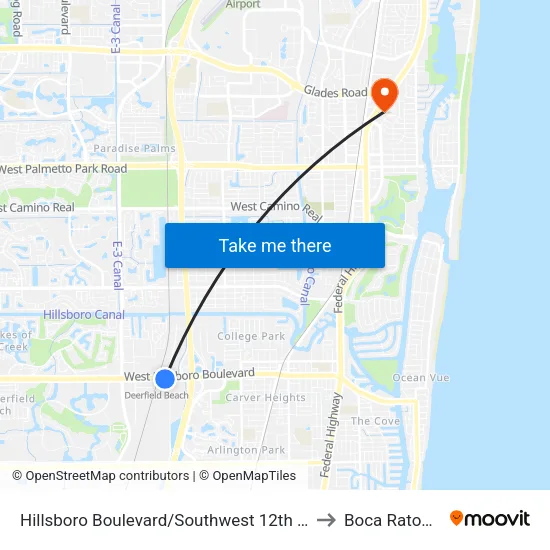 Hillsboro Boulevard/Southwest 12th Avenue to Boca Raton, FL map