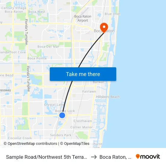 Sample Road/Northwest 5th Terrace to Boca Raton, FL map