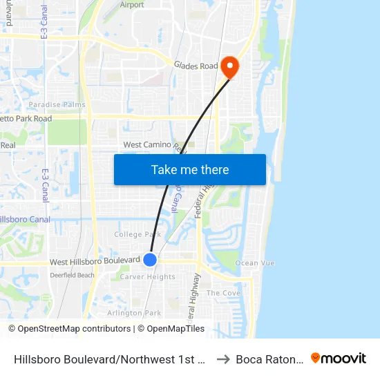 Hillsboro Boulevard/Northwest 1st Avenue to Boca Raton, FL map