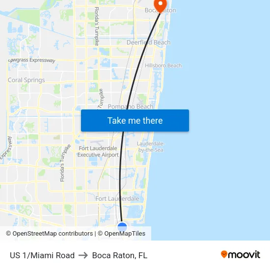 US 1/Miami Road to Boca Raton, FL map
