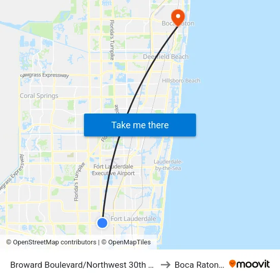 Broward Boulevard/Northwest 30th Terrace to Boca Raton, FL map