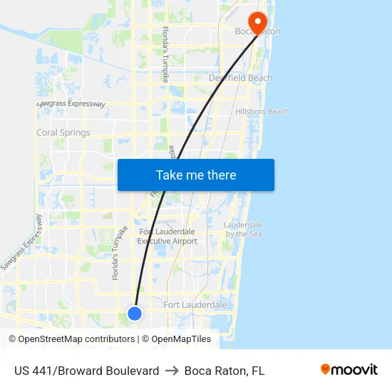 US 441/Broward Boulevard to Boca Raton, FL map