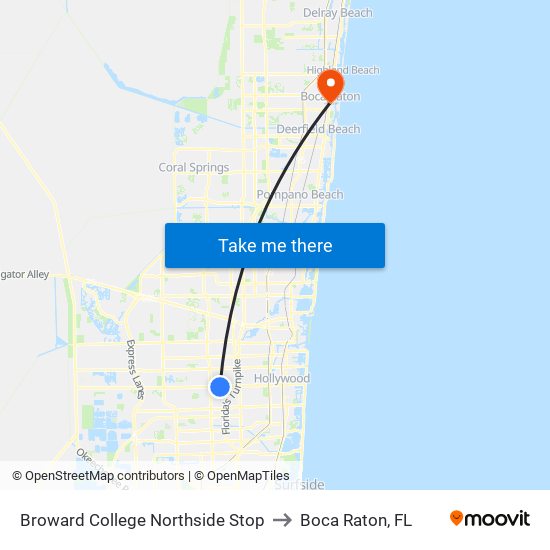 Broward College Northside Stop to Boca Raton, FL map