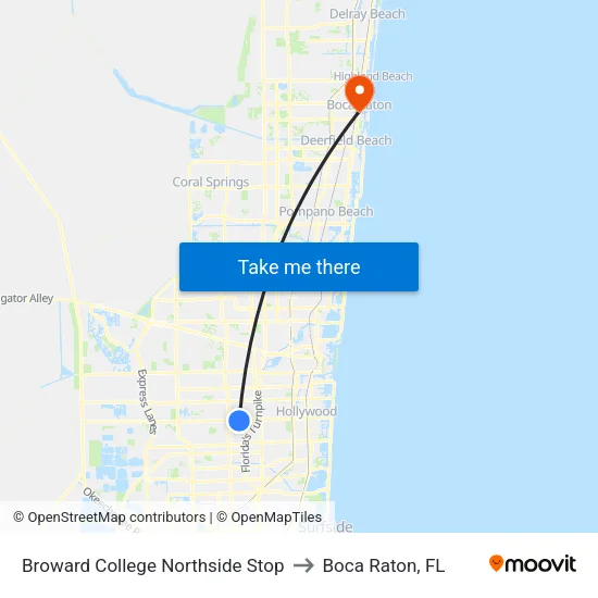 Broward College Northside Stop to Boca Raton, FL map