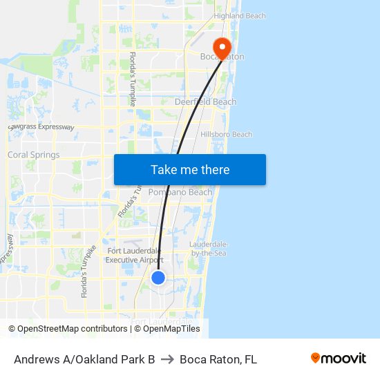 Andrews A/Oakland Park B to Boca Raton, FL map