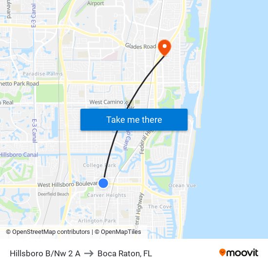 Hillsboro B/Nw 2 A to Boca Raton, FL map