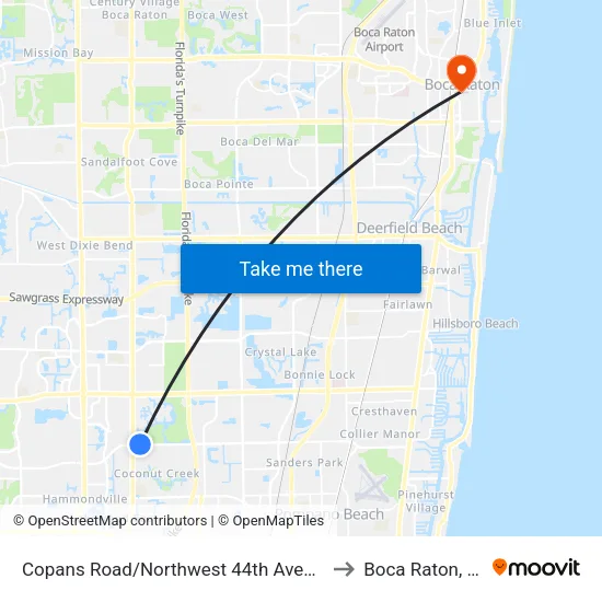 Copans Road/Northwest 44th Avenue to Boca Raton, FL map