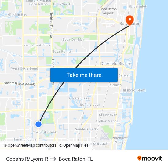 Copans R/Lyons R to Boca Raton, FL map
