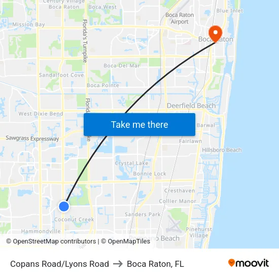 Copans Road/Lyons Road to Boca Raton, FL map