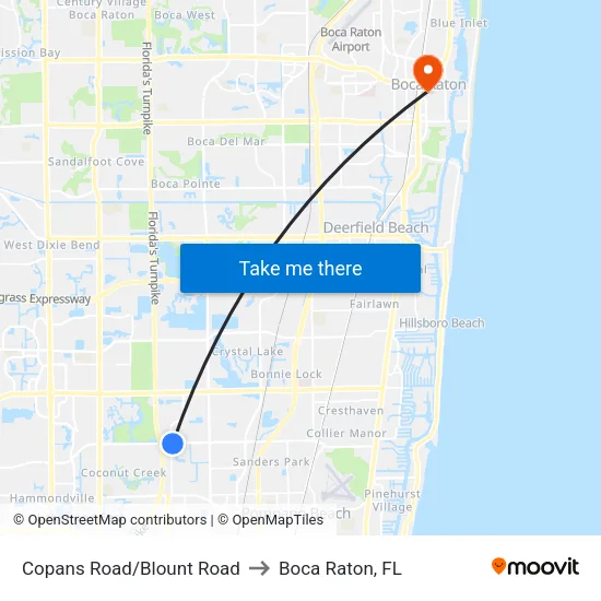 Copans Road/Blount Road to Boca Raton, FL map