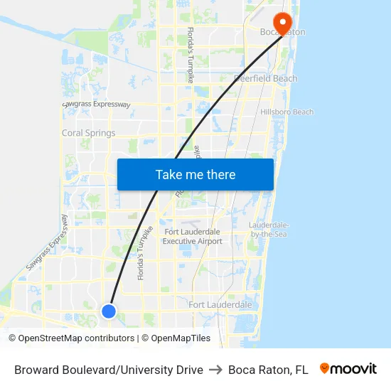 Broward Boulevard/University Drive to Boca Raton, FL map