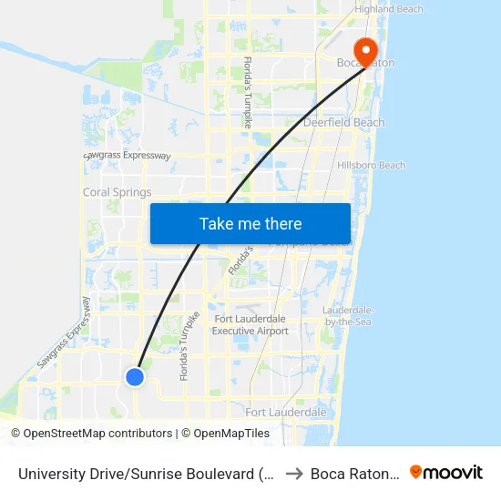 University Drive/Sunrise Boulevard (North) to Boca Raton, FL map