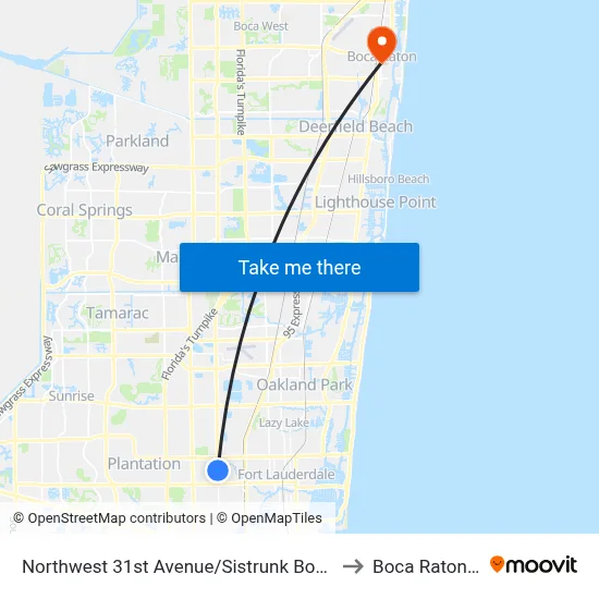 Northwest 31st Avenue/Sistrunk Boulevard to Boca Raton, FL map