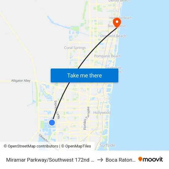 Miramar Parkway/Southwest 172nd Avenue to Boca Raton, FL map