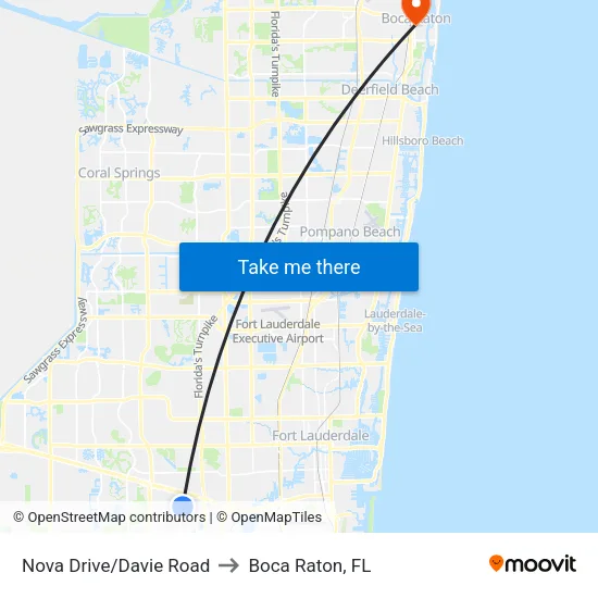 Nova Drive/Davie Road to Boca Raton, FL map