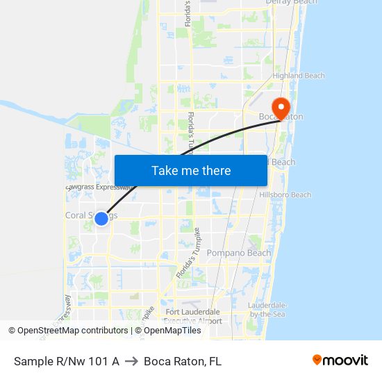 Sample R/Nw 101 A to Boca Raton, FL map