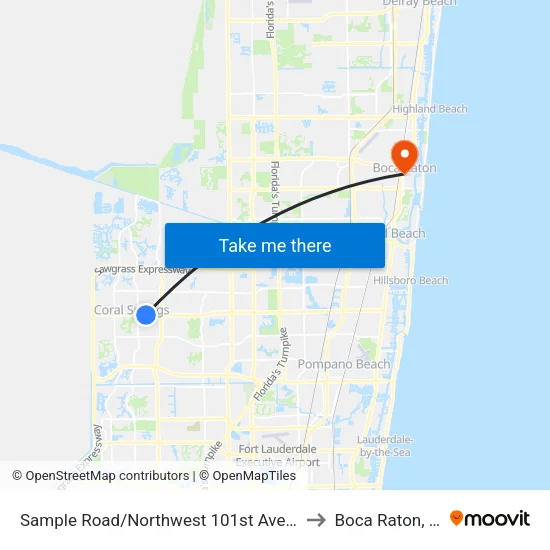 Sample Road/Northwest 101st Avenue to Boca Raton, FL map