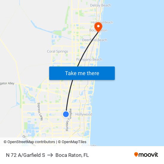 N 72 A/GARFIELD S to Boca Raton, FL map