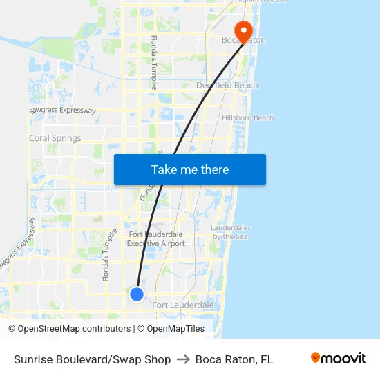 Sunrise Boulevard/Swap Shop to Boca Raton, FL map