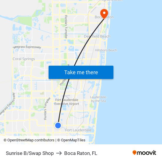 Sunrise B/Swap Shop to Boca Raton, FL map