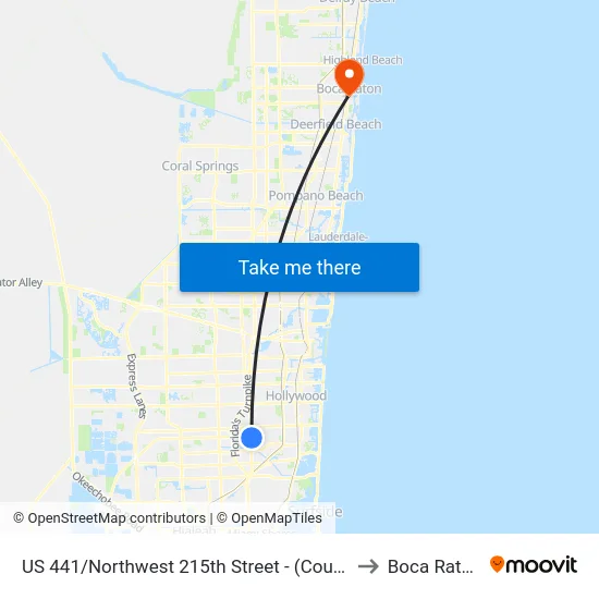 US 441/Northwest 215th Street - (County Line Road) to Boca Raton, FL map