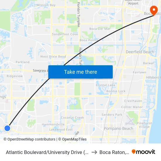 Atlantic Boulevard/University Drive (West) to Boca Raton, FL map