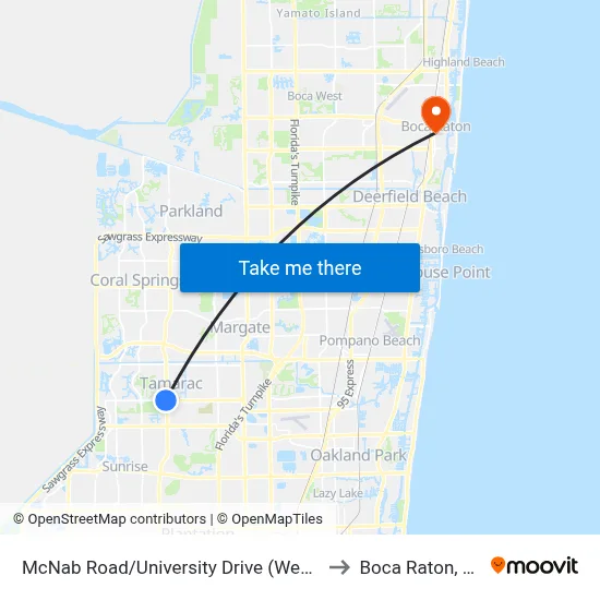 McNab Road/University Drive (West) to Boca Raton, FL map