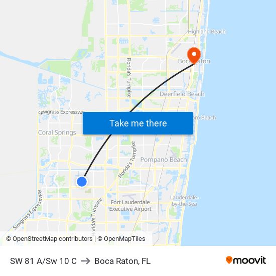 SW 81 A/Sw 10 C to Boca Raton, FL map