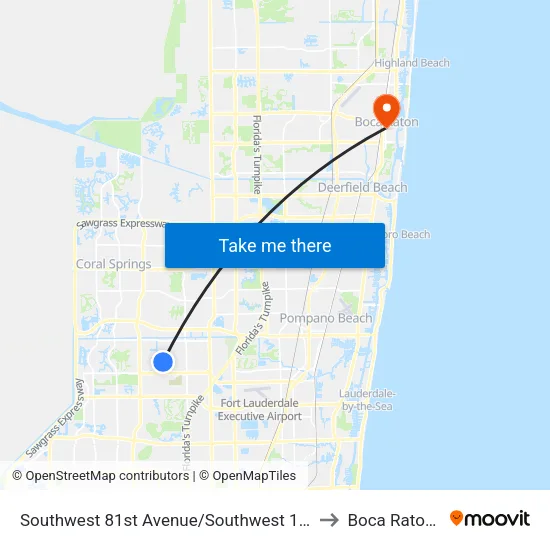 Southwest 81st Avenue/Southwest 10th Court to Boca Raton, FL map