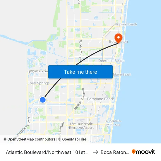 Atlantic Boulevard/Northwest 101st Terrace to Boca Raton, FL map