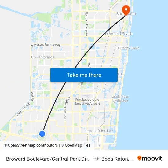 Broward Boulevard/Central Park Drive to Boca Raton, FL map